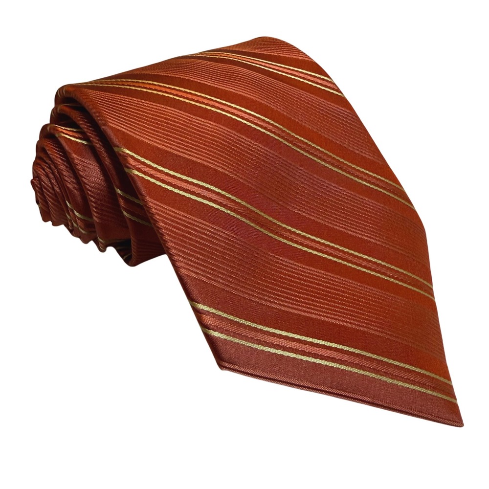 Claiborne Tie Mens OS Classic Striped Burnt Orange Silk Handmade NWT Business